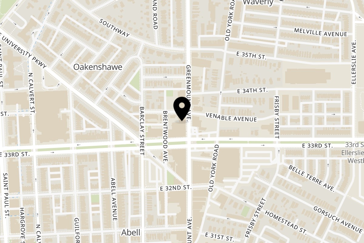 Map showing the location of SWADI Restaurant on 3316 Greenmount Ave in Baltimore